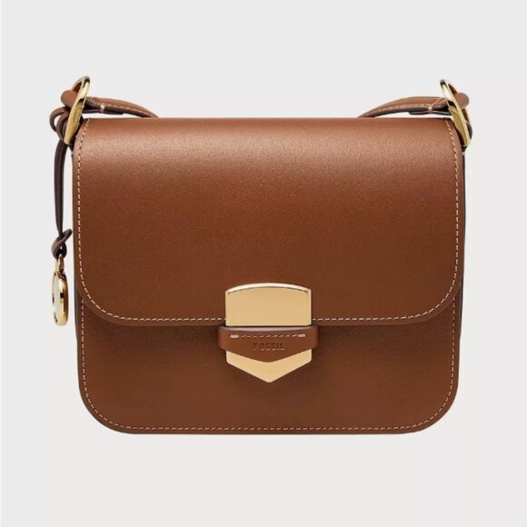 NWT FOSSIL LENNOX Leather Flap Crossbody Brown MSRP $280 - Picture 1 of 12